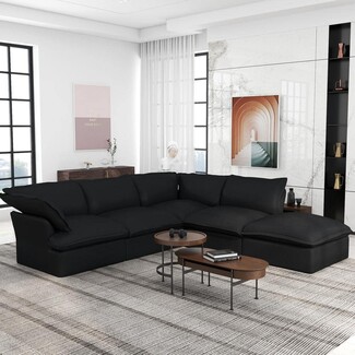 Sectional Sofa Cloud Couch Style Flared Arm Deep Seat Linen