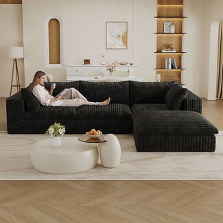 Sectional Sofa Corduroy Fabric Double-Layer Deep Seat Cloud
