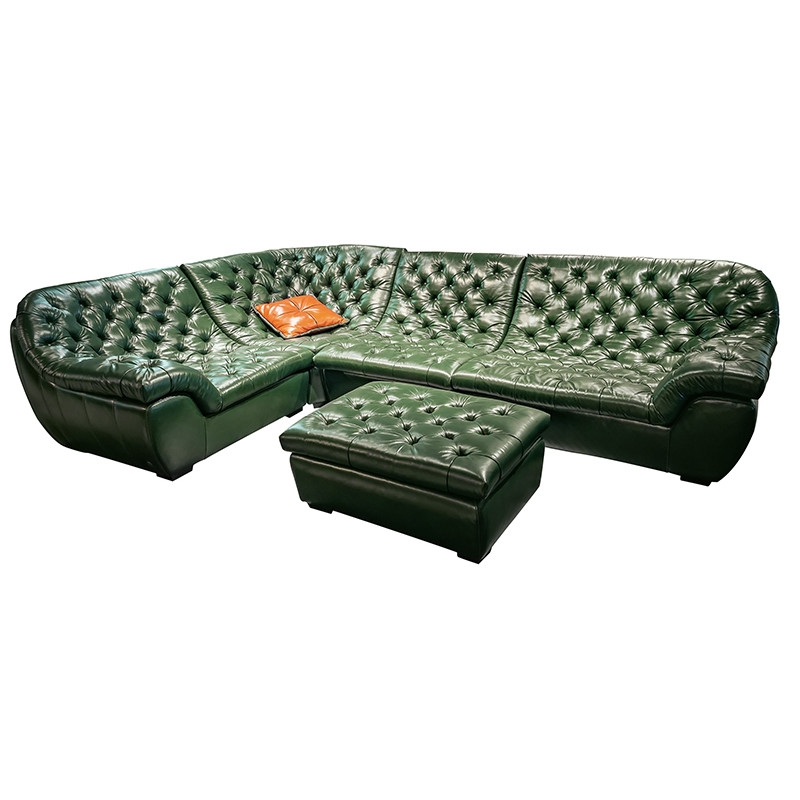 Sectional Sofa: Curved Silhouette Emerald Green Tufting