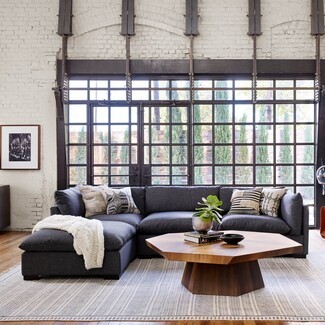 Sectional Sofa Faceted Wood Table Industrial Loft Seating