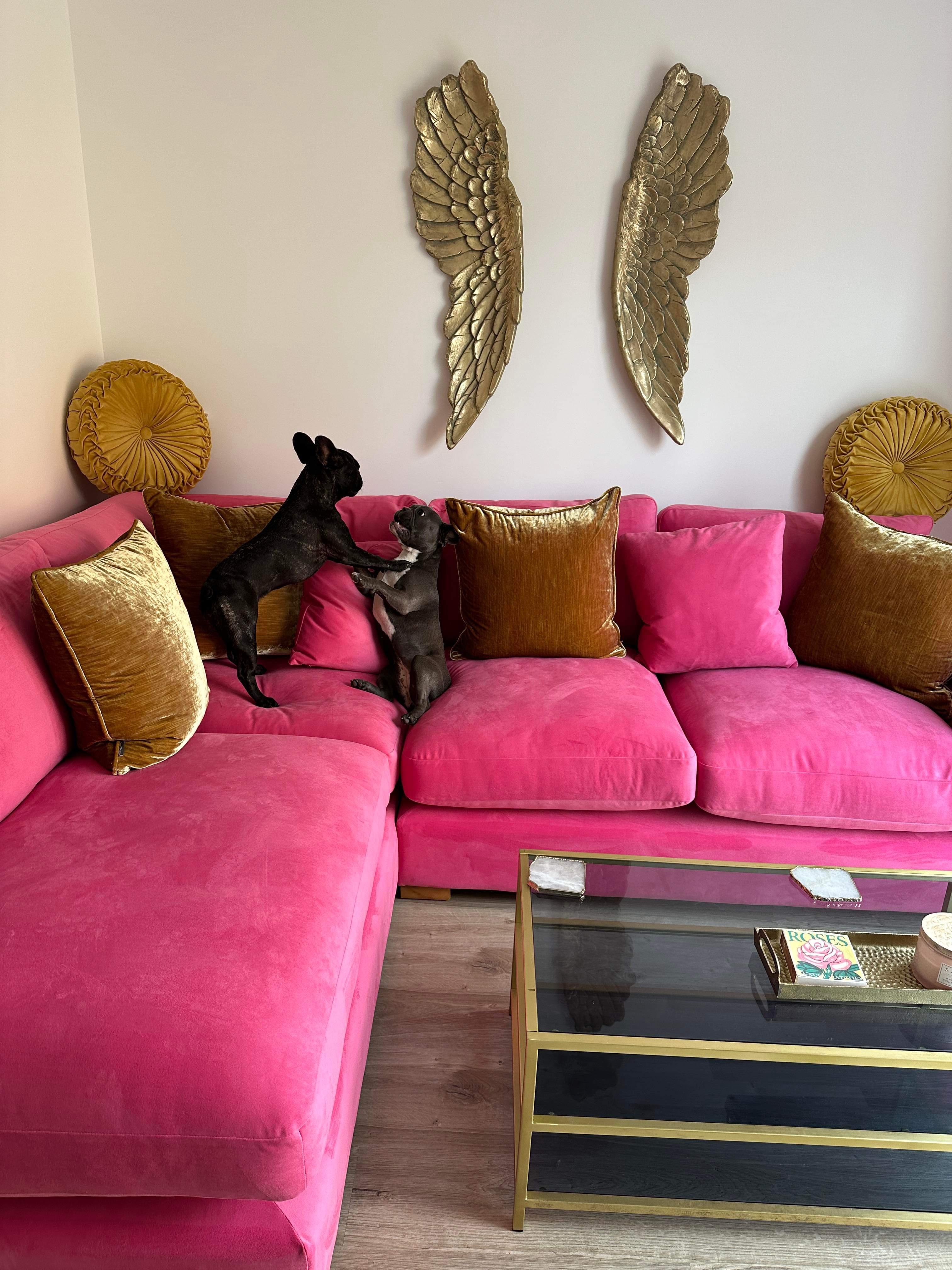 Sectional Sofa Featuring Hot Pink Velvet Sofa Wing Wall Art