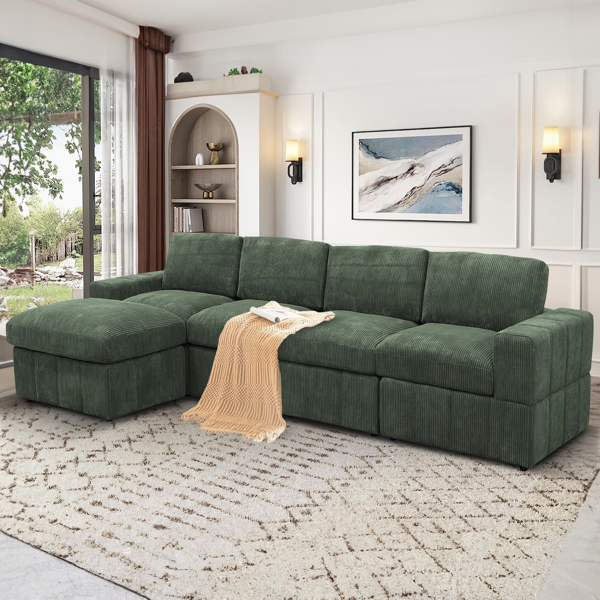 Sectional Sofa Forest Green 132 Inch Oversized Couch