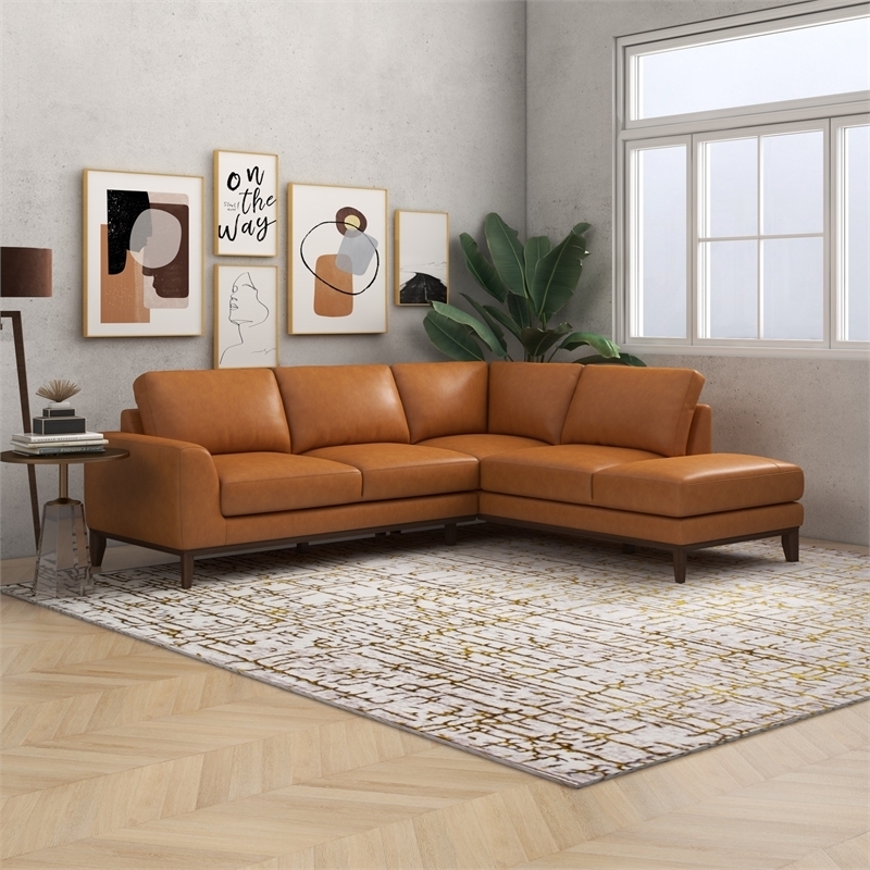 Sectional Sofa Honey Brown Tight Back Mid Century Right Facing Sofa