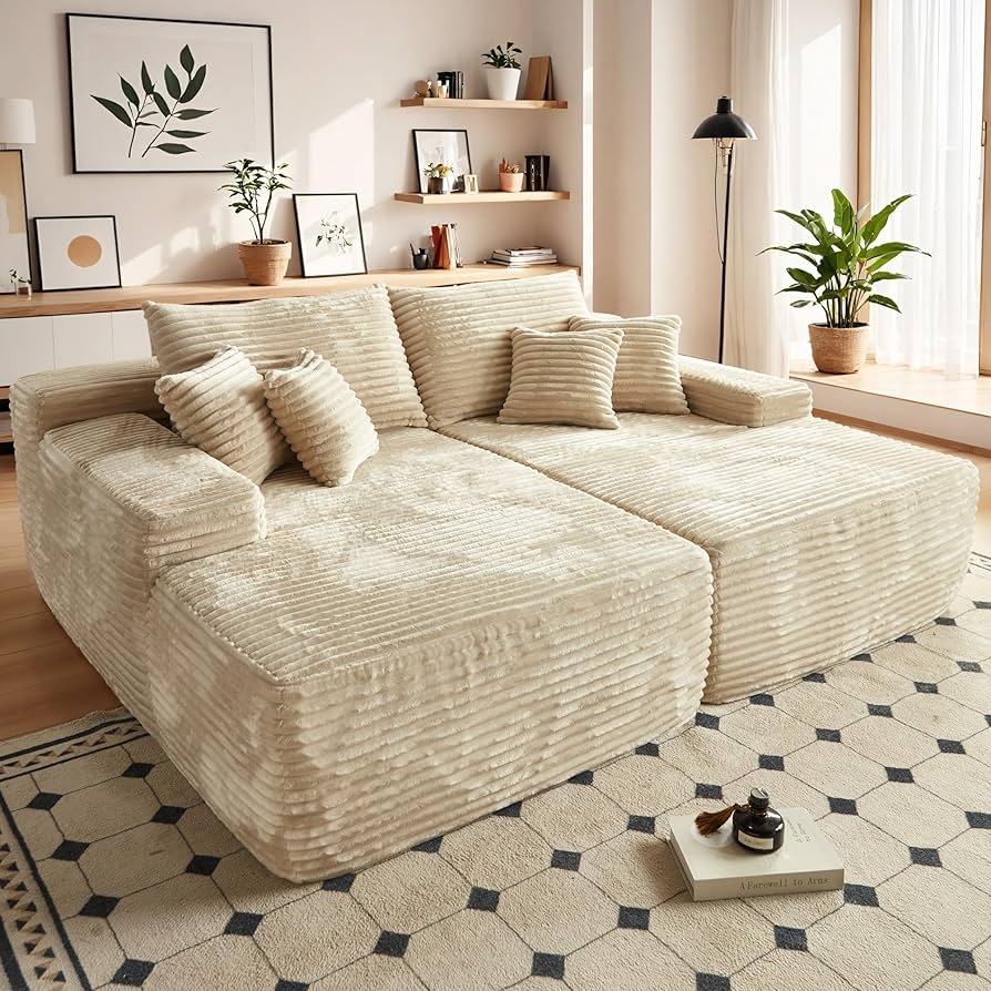 Sectional Sofa Horizontal Ribbing Beige Cloud Lounge