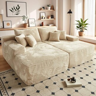 Sectional Sofa Horizontal Ribbing Beige Cloud Lounge