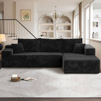 Sectional Sofa L-Shaped Chaise Ribbed Low Profile Couch