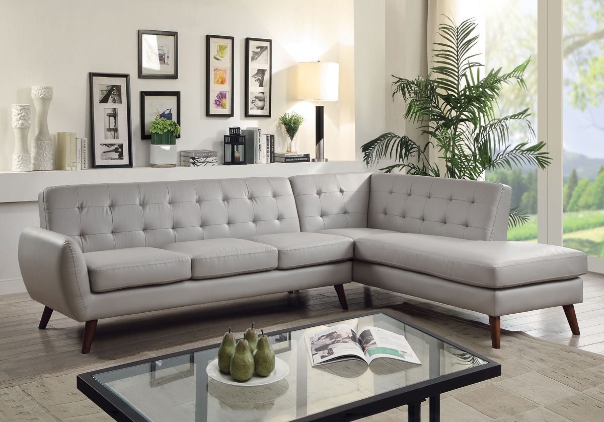 Sectional Sofa Light Grey Button Tufted Back Grey Tufted Sectional