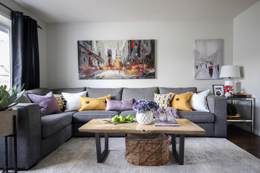 Sectional Sofa Live Edge Wood Vibrant Accent Pillows