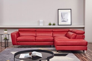 Sectional Sofa Luxury Leather Sectional With L-Shaped Design Red