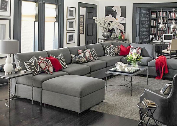 Sectional Sofa Matching Ottoman Crimson Red Accent Decor