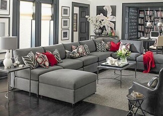 Sectional Sofa Matching Ottoman Crimson Red Accent Decor