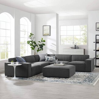 Sectional Sofa Modular 6-Piece Deep Grey Living Set