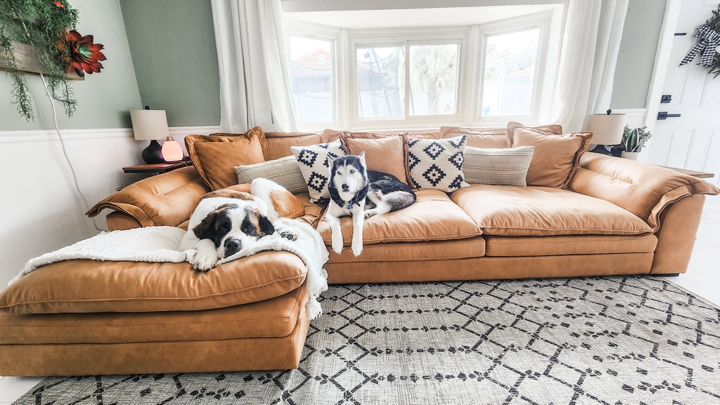Sectional Sofa Overstuffed Cushions Tan Couch Styling