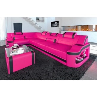 Sectional Sofa Pink Sectional With LED Lighting Storage