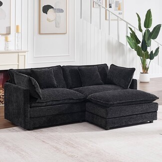 Sectional Sofa Plush Chenille Texture Small Space L-Shaped