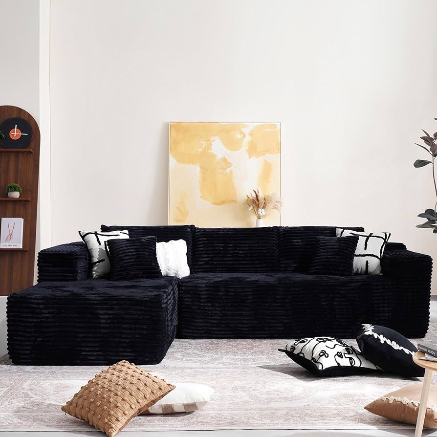 Sectional Sofa Ribbed Corduroy Texture Plush Boneless Couch