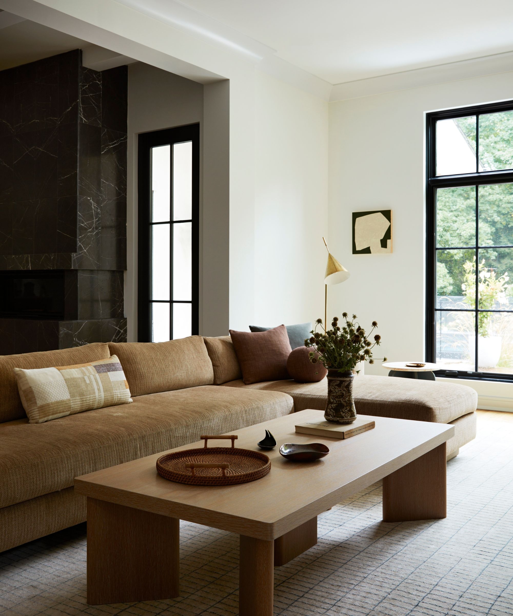 Sectional Sofa Stone Fireplace Tan Sectional Styling