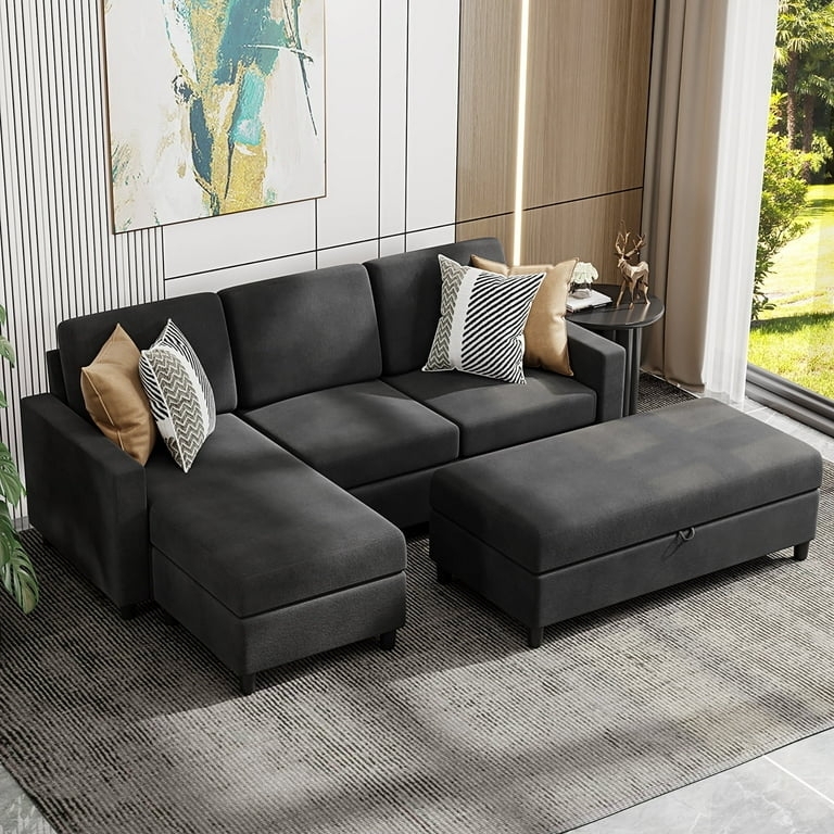 Sectional Sofa Storage Ottoman Reversible Linen Chaise