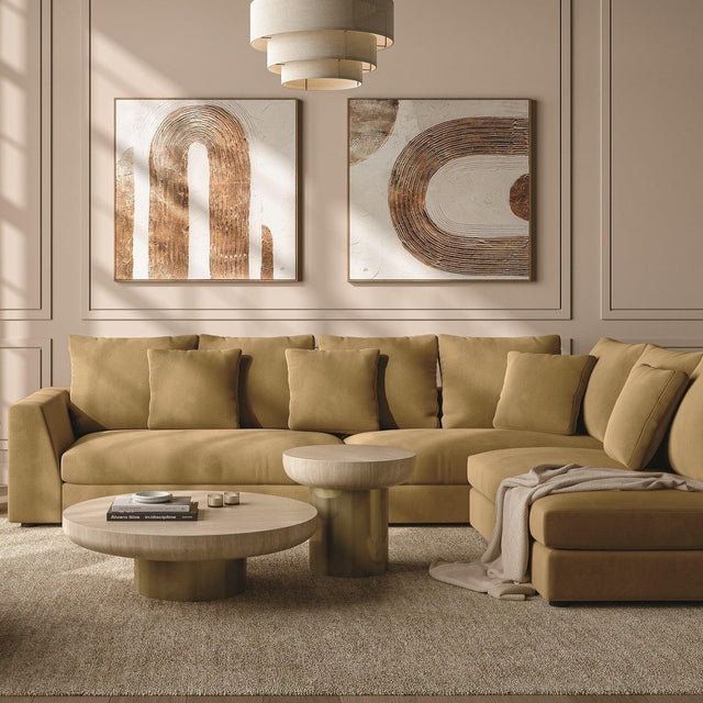 Sectional Sofa Tiered Drum Pendant Neutral Living Room