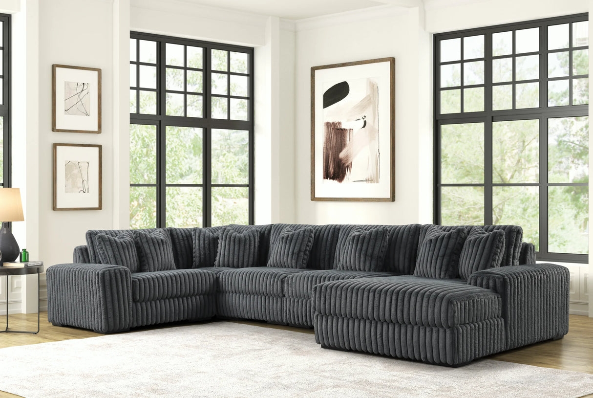 Sectional Sofa Vertical Ribbing Charcoal Grey Couch Set