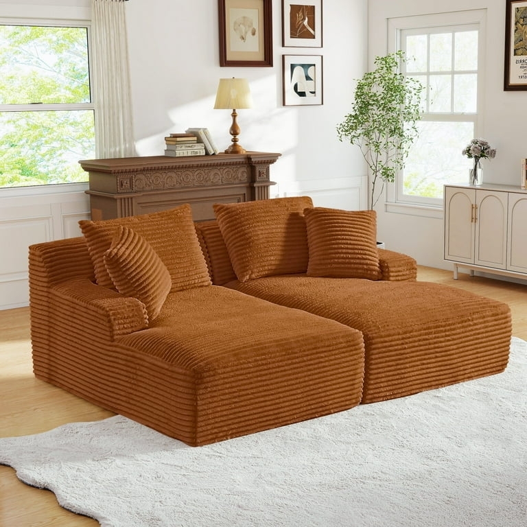 Sectional Sofa with Boneless Cloud Design Wide Wale Corduroy Couch