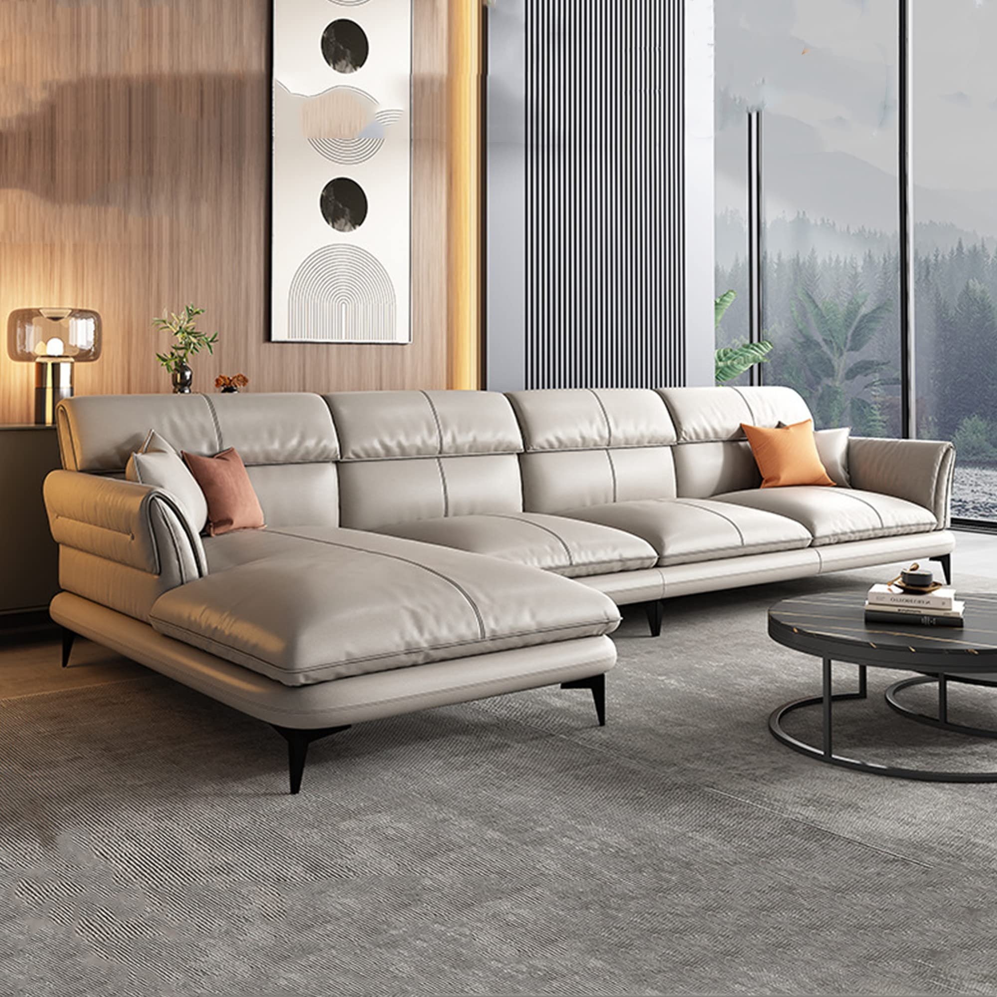 Sectional Sofa With Horizontal Stitching: Minimalist Seating