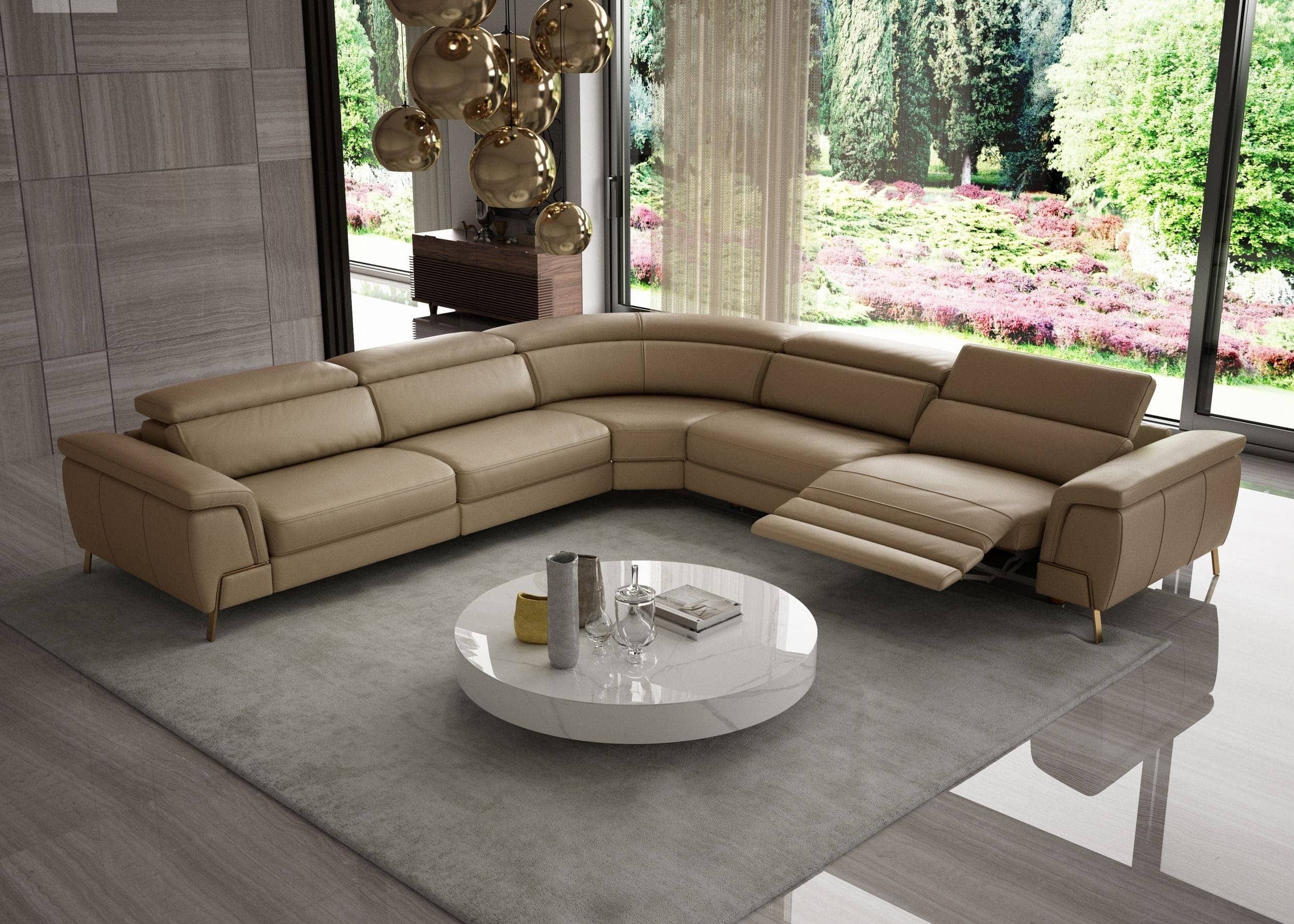 Sectional Sofa With Integrated Recliner: Italian Modern Tan Couch