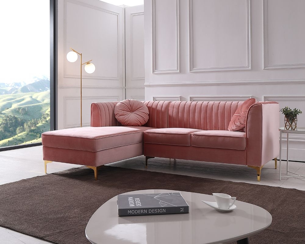 Sectional Sofa with Left Facing Chaise in Dusty Rose Velvet
