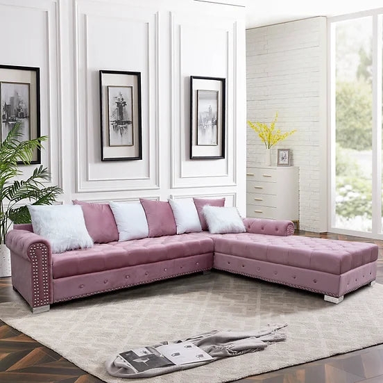 Sectional Sofa with Silver Nailhead Trim and Tufted Seating
