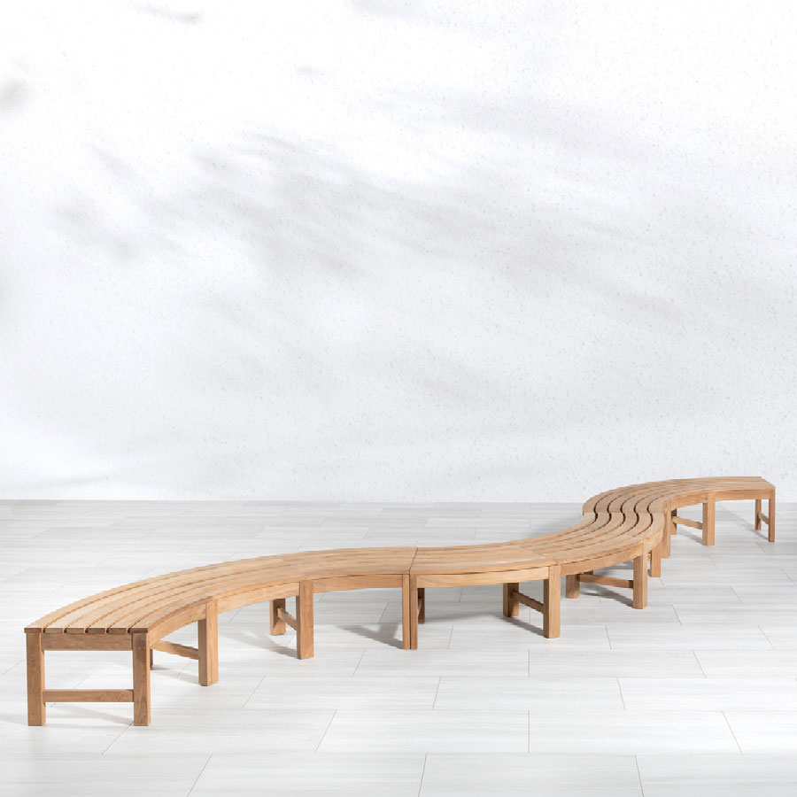 Serpentine Bench Honey Brown Modular Sections Wood Seating