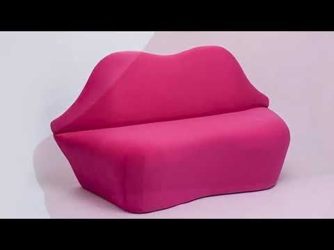Settee with Lips Shaped Sculptural Form in Hot Pink Velvet