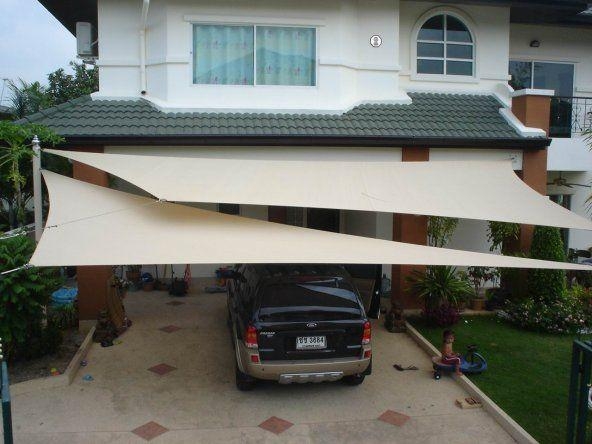 Shade Sail Cream Beige Overlapping Triangular Geometry