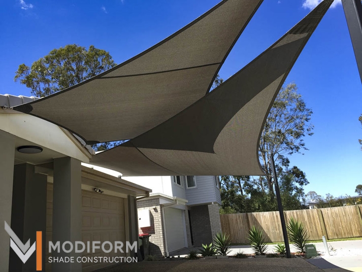 Shade Sail Warm Gray Overlapping Design Driveway Idea