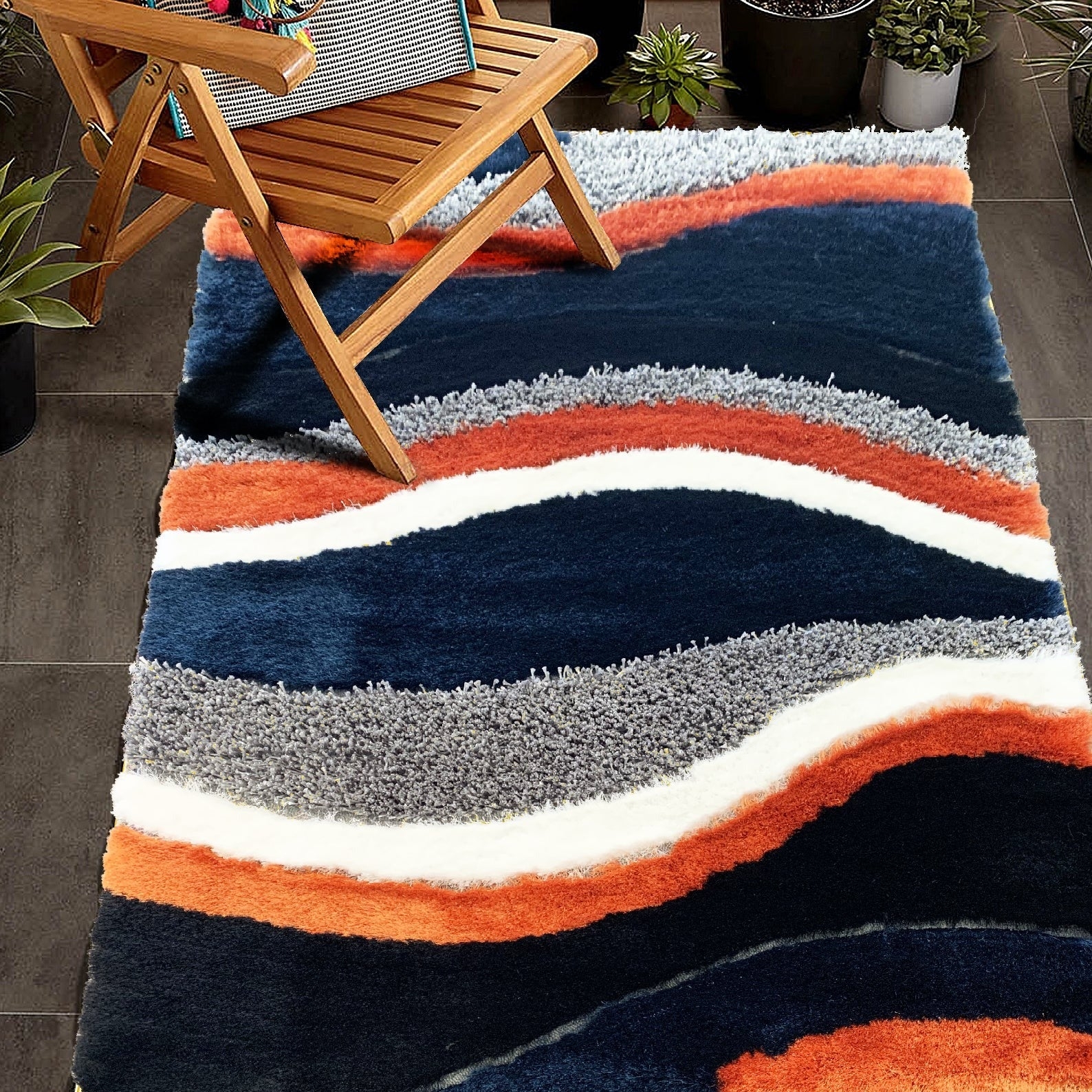 Shag Area Rug Multi Textural High-Low Pile Shag Carpet