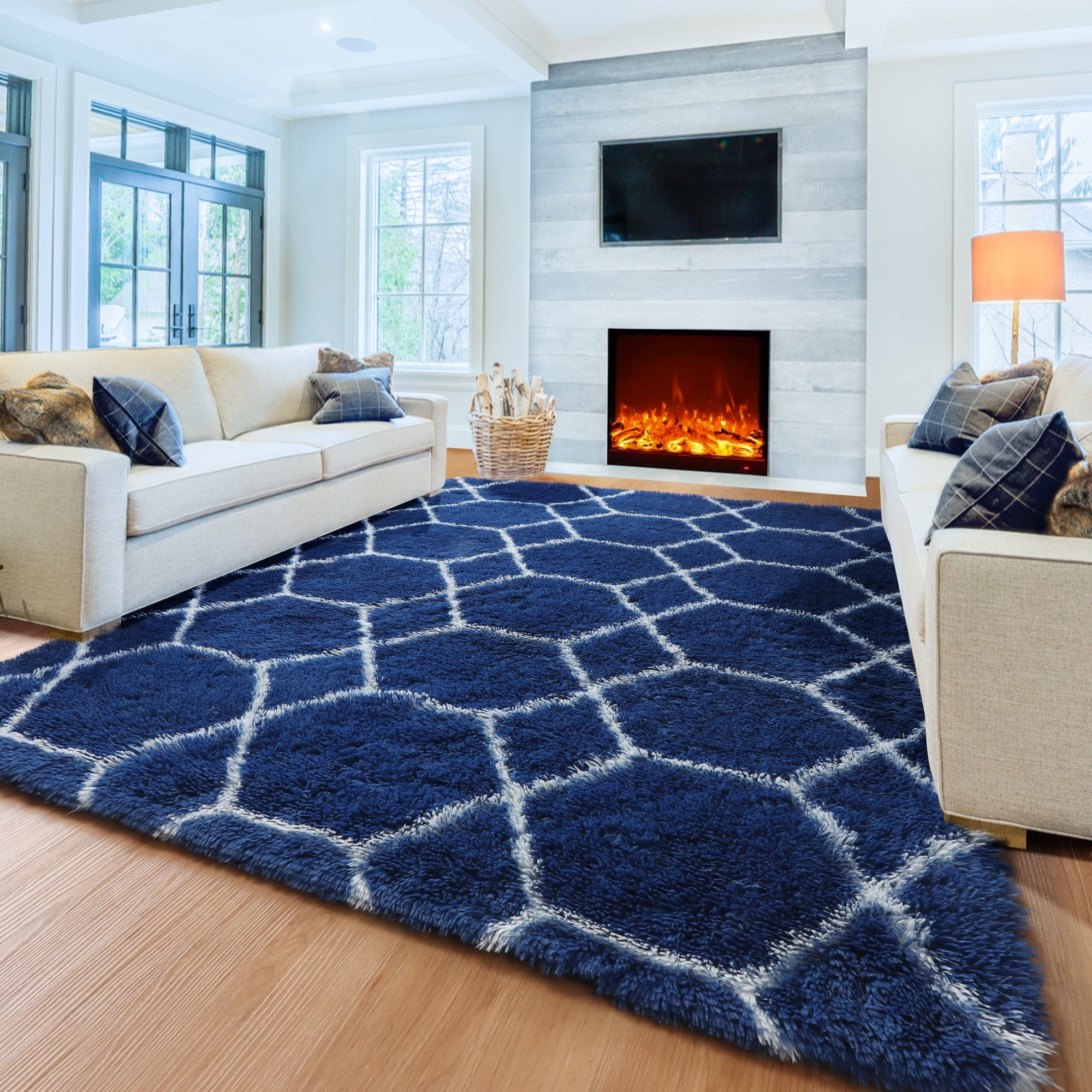 Shag Rug Navy Shag Texture Modern Moroccan Trellis Rug