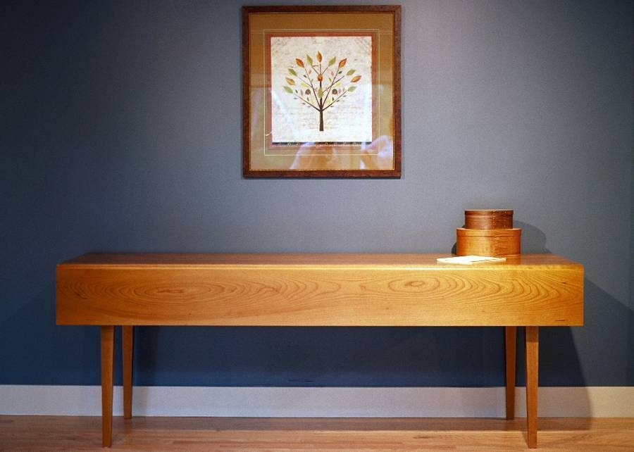 Shaker Style Drop Leaf Table with Cathedral Grain and Amber Wood