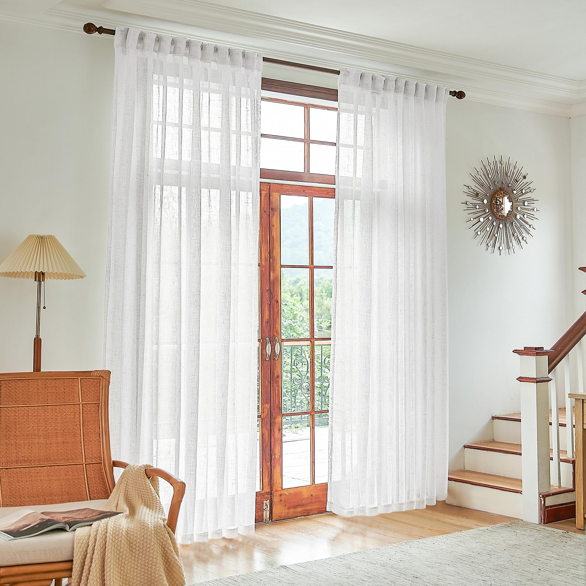 Sheer Curtains: Back Tab Header Linen Like Texture Farmhouse Decor