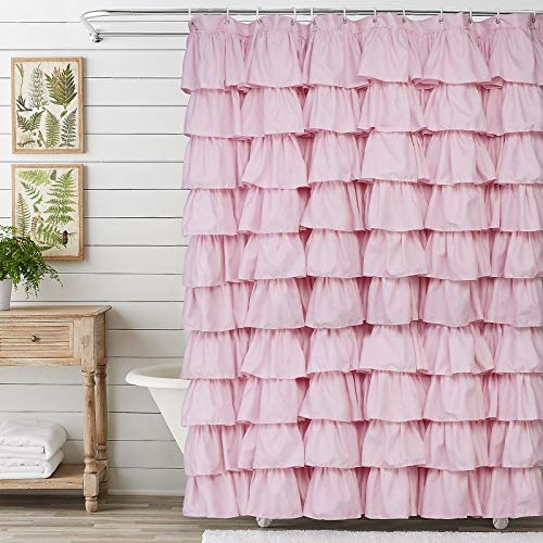 Shower Curtain Blush Pink Fabric Cloth Tiered Ruffles