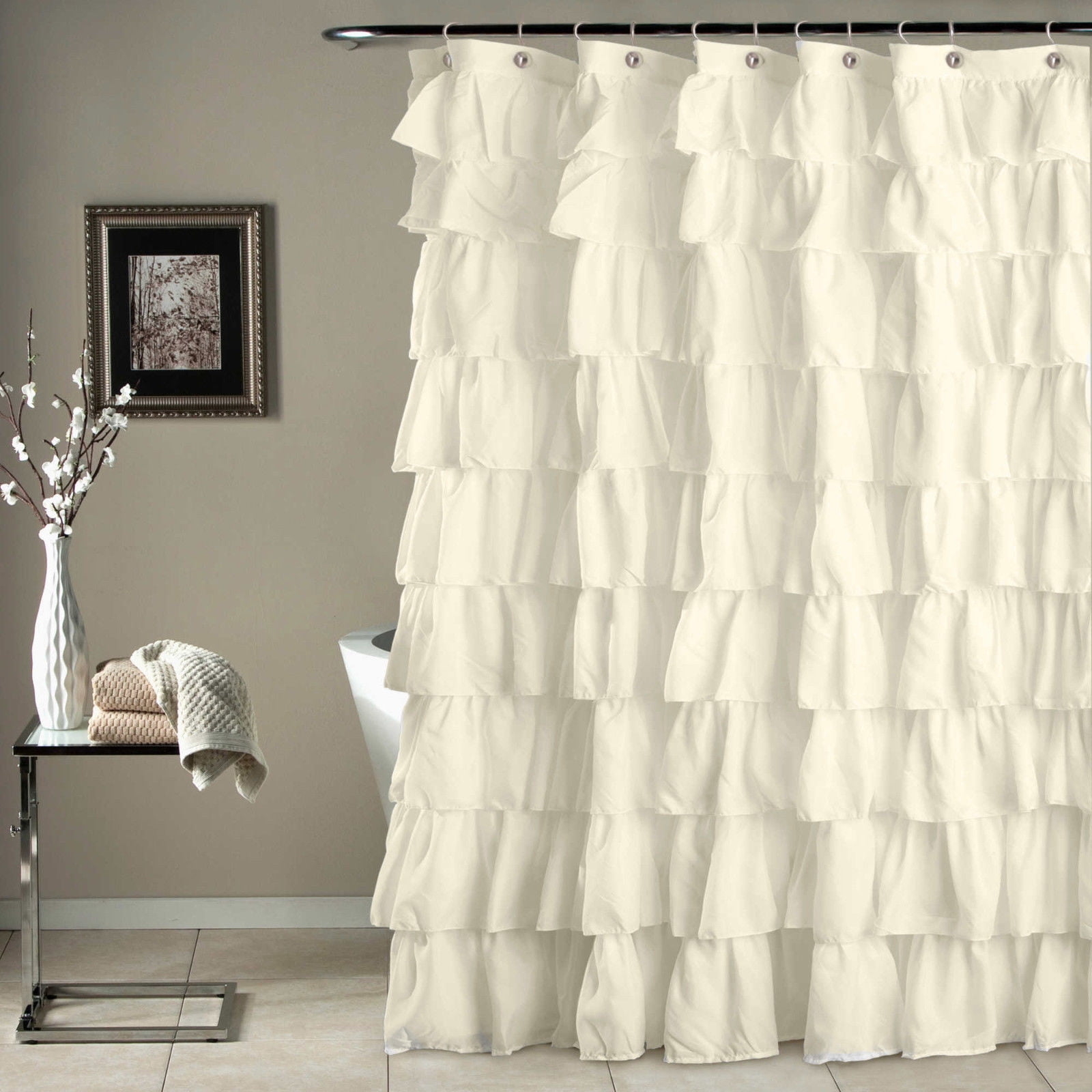 Shower Curtain Crushed Ruffle Fabric in Warm Beige
