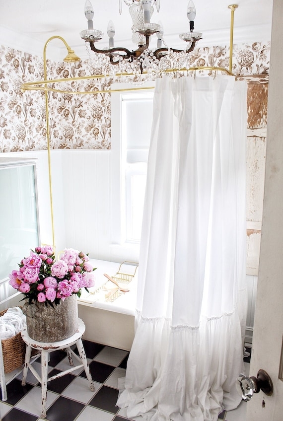 Shower Curtain Extra Long White Floor Puddling Hem