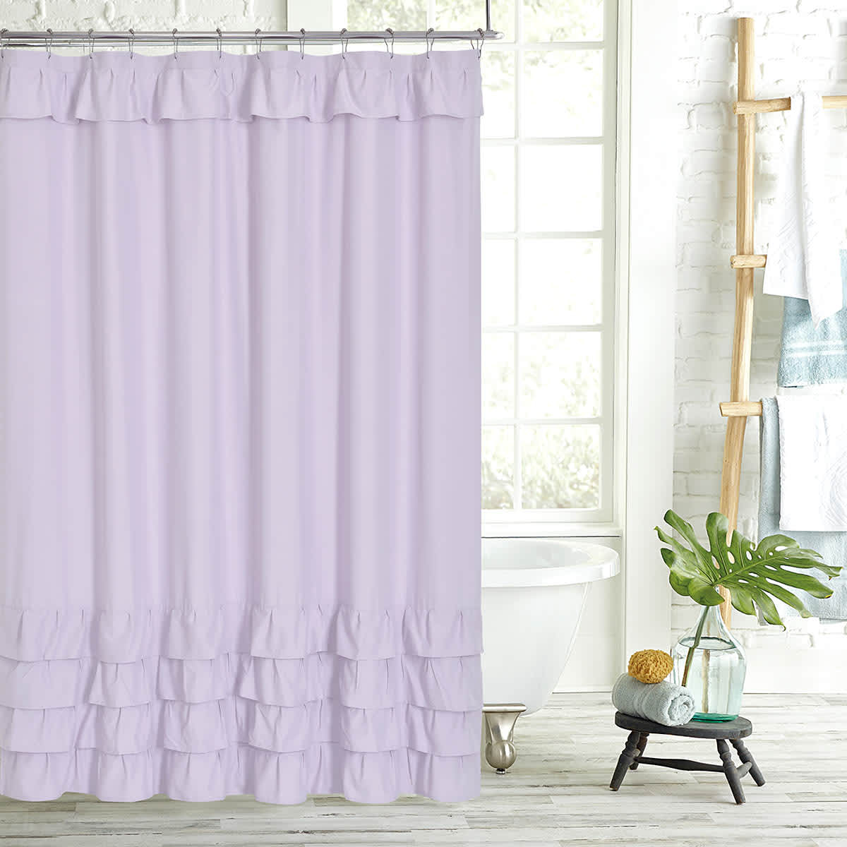 Shower Curtain Lavender Hue Triple Tiered Soft Texture