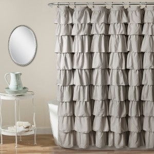 Shower Curtain Light Gray Bathroom Decor Tiered Ruffle
