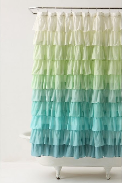Shower Curtain Ombre Ruffle Aqua to White Gradient