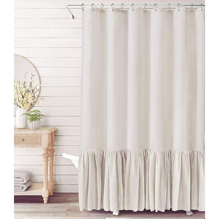 Shower Curtain Ruffle Hem Beige Linen Like Texture