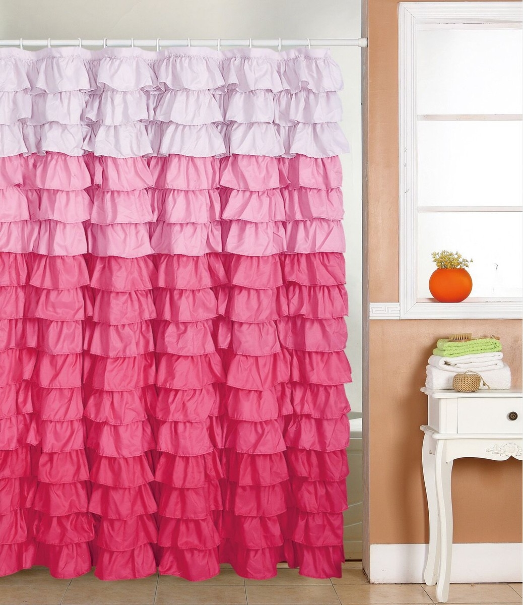 Shower Curtain Waterfall Silhouette Pink Ombre Tiers