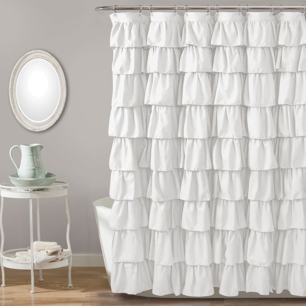 Shower Curtain White Cottage Horizontal Layers Tiers