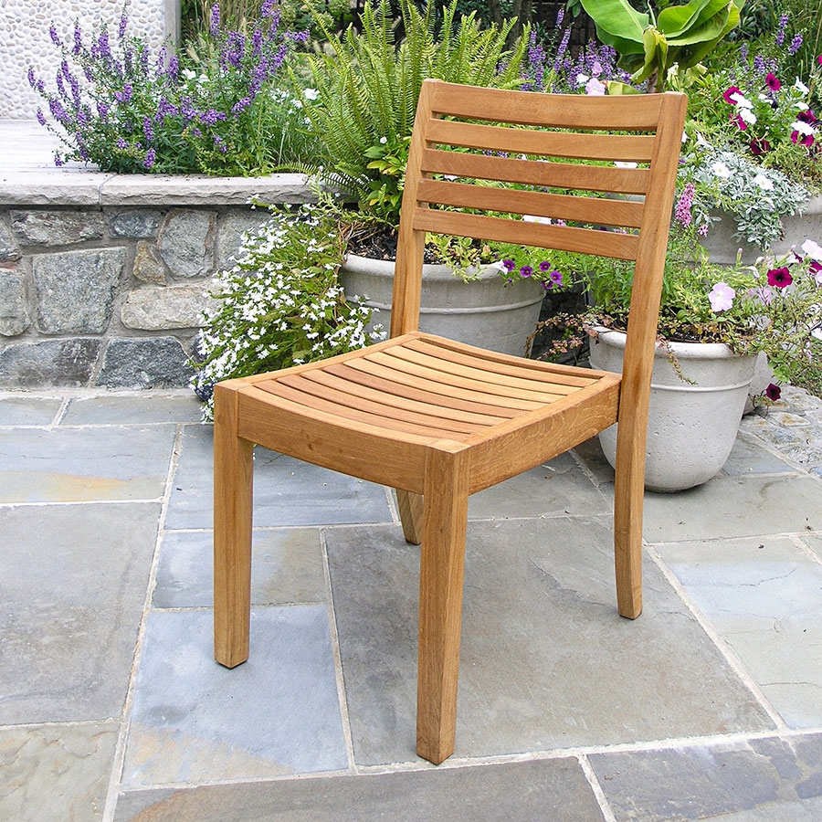 Side Chair Curved Slatted Seat Honey Brown Patio Wood