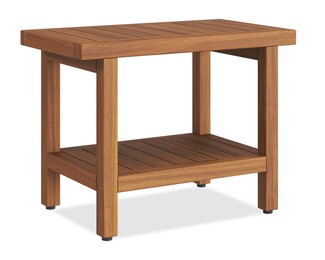 Side Table Slatted Wood Shower Bench with Shelf and Rubber Feet