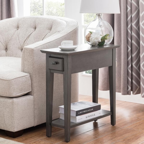 Side Table with Narrow Profile and Smoke Gray Wood Finish