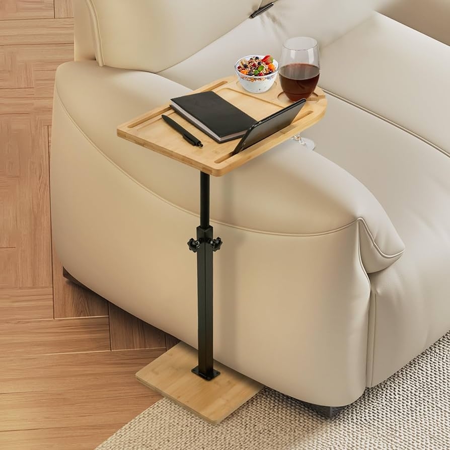 Side Table with Tablet Slot and Bamboo C Shaped Base